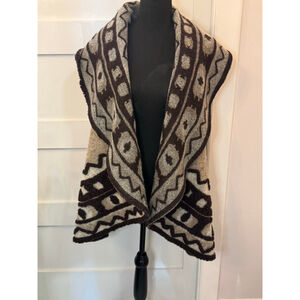 Kaktus Wool Blend Southwestern Boho Shawl Collar Vest Blanket Style One Size